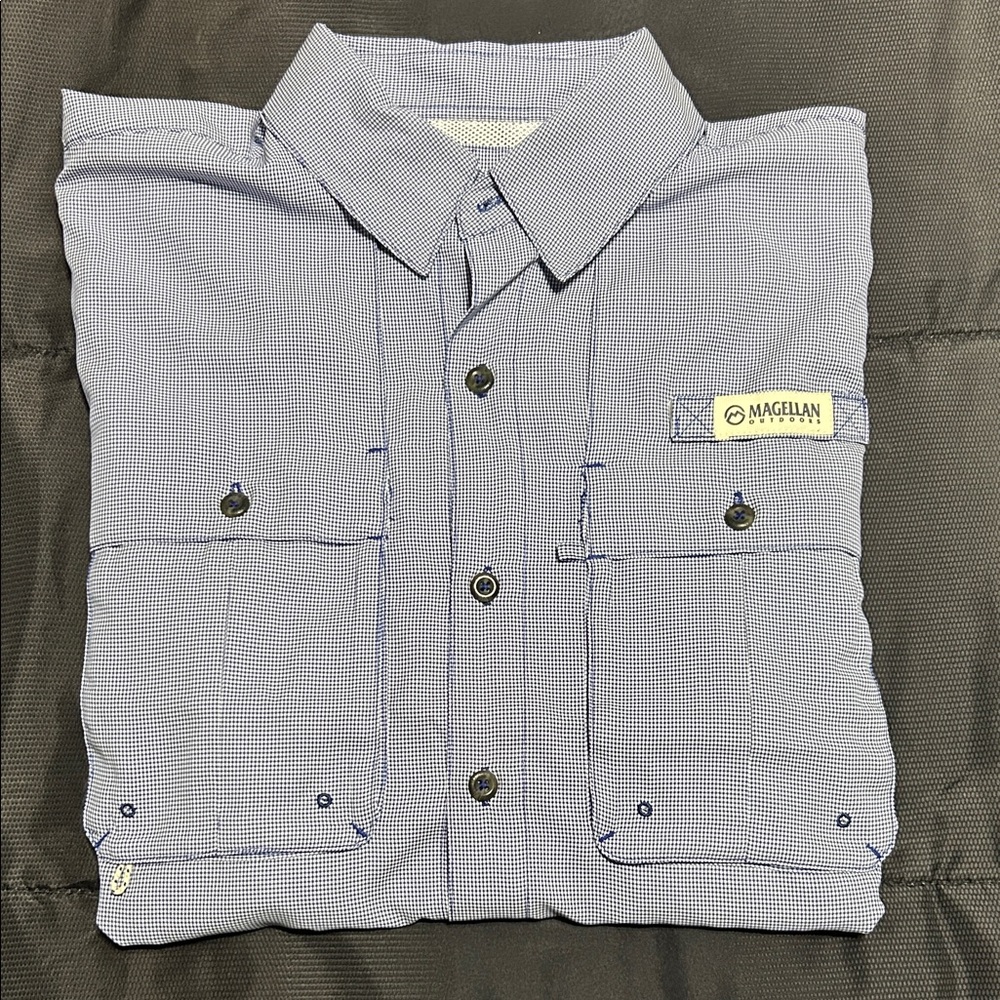 Magellan Outdoors Blue and White Checkered Shirt